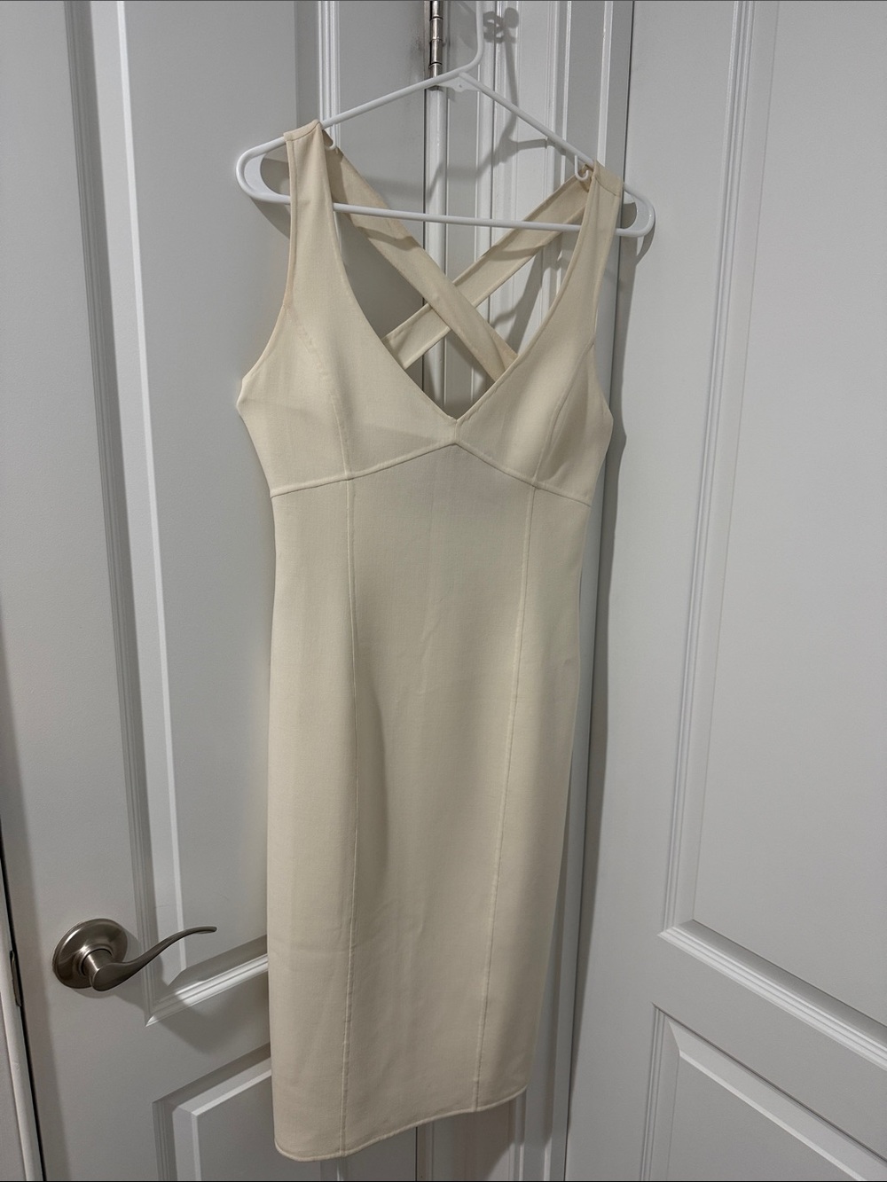 Michael Kors Cream Crossback V-Neck Midi Dress